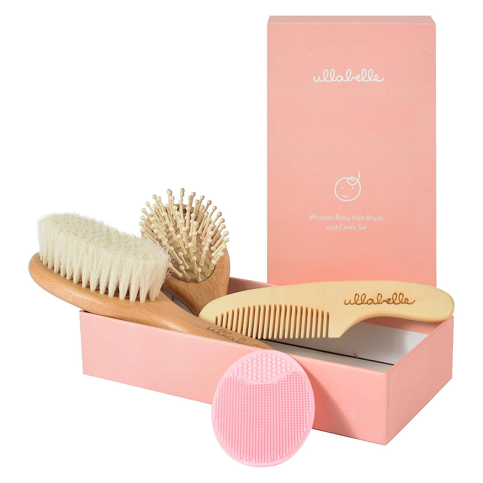 summer infant brush and comb Ullabelle 4 Piece Wooden Baby Hair Brush and Comb Set for Newborns & Toddlers in Chic Gift Box