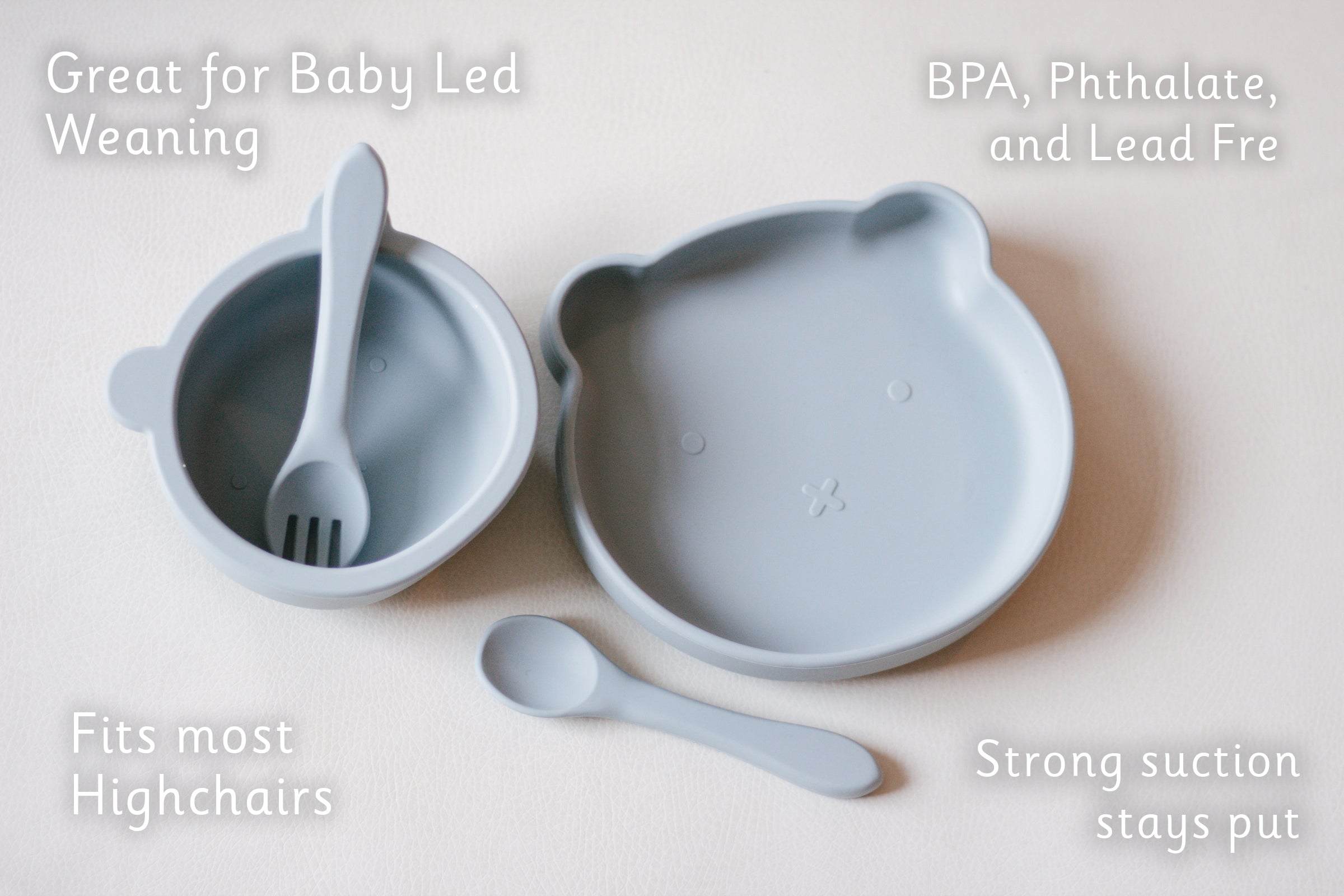 Animal Baby Plate, Bowl. and Utensil Set (Grey)
